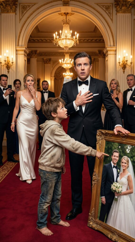 I was leaving my charity gala when a barefoot boy pressed his face to the framed wedding photo and whispered, “That’s my mom