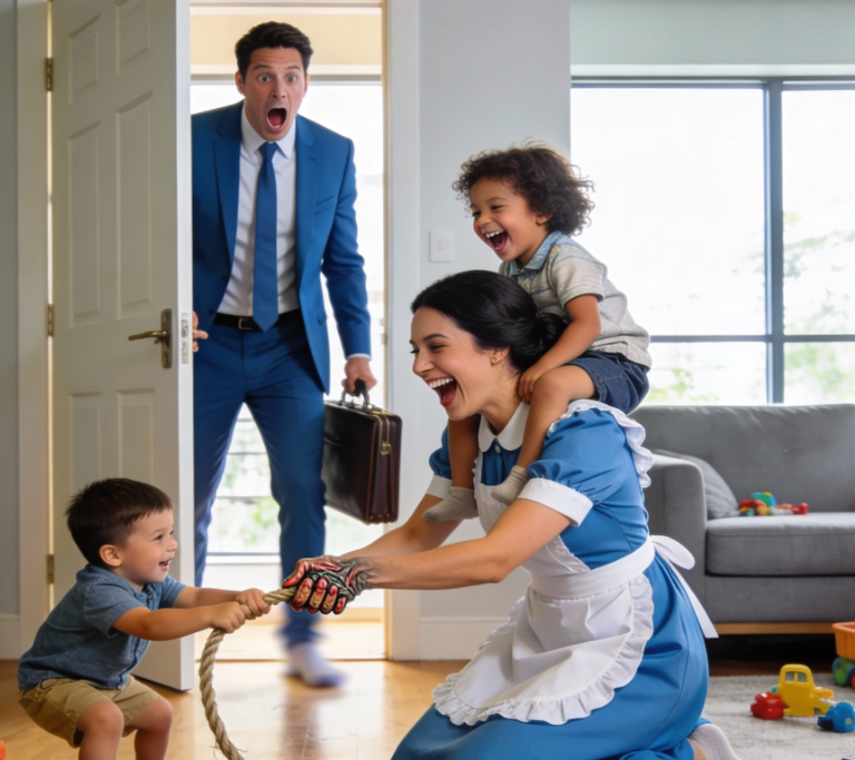 Miljardären dyker upp hemma utan förvarning och ser städerskan med sina trillingar – det som hände chockerade honom