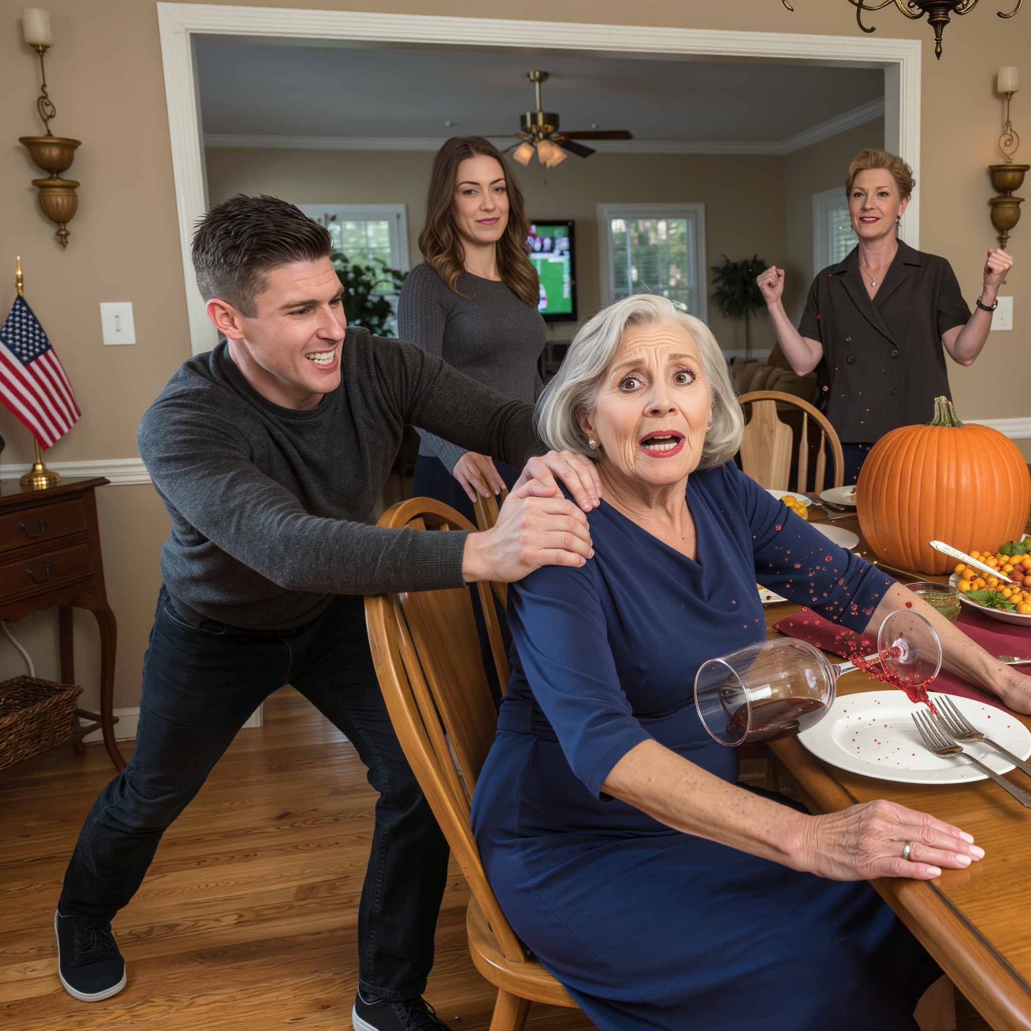 My son shoved me right at the dinner table: “That seat is for my wife’s mother! Go sit in the corner and don’t make a fuss!” I fell to the floor in front of the whole family. The room went completely silent, and my daughter-in-law only gave a faint little smile