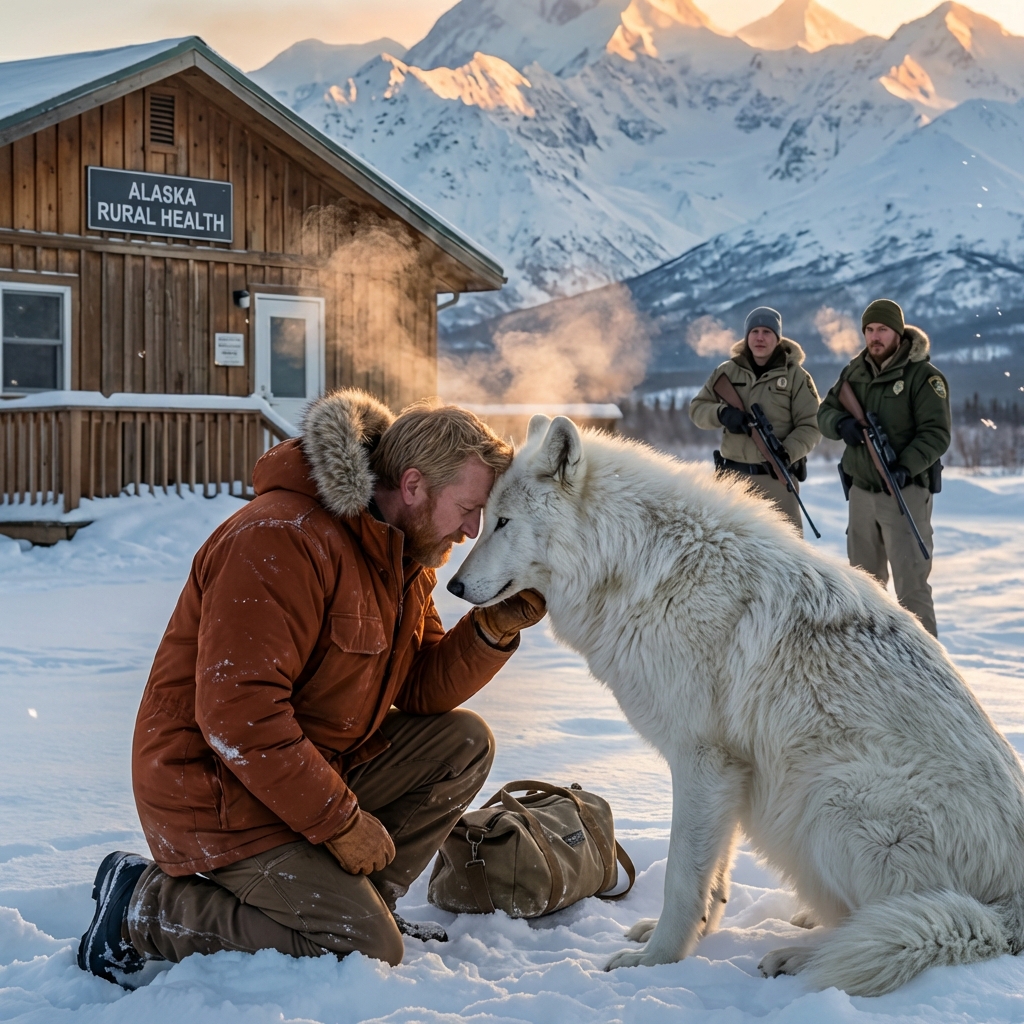 En mystisk vit varg bar en förtvinande valp till sjukhusdörrarna – vad läkaren valde att göra ögonblick senare lämnade personalen och åskådarna mållösa och förändrade för alltid hur de förstod medkänsla och det vilda den dagen inne på kliniken.