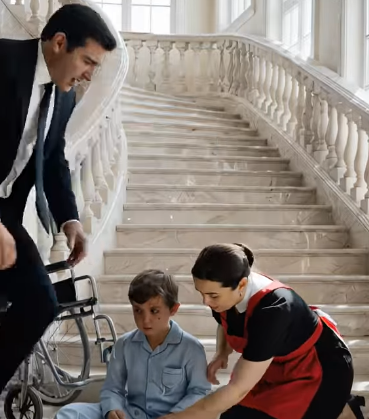 Barnet föll och skadade lätt benet, men när hans pappa såg allt detta, utan att ta reda på orsaken, gjorde han något med tjänsteflickan som chockade alla